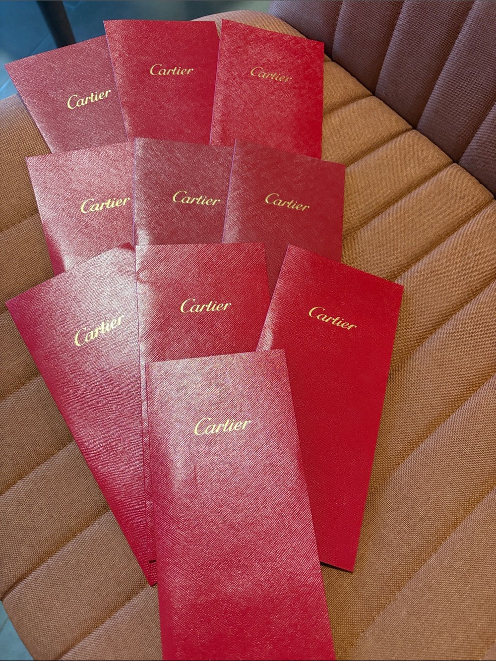 Cartier Red Envelope Set with Gold Logo Accents